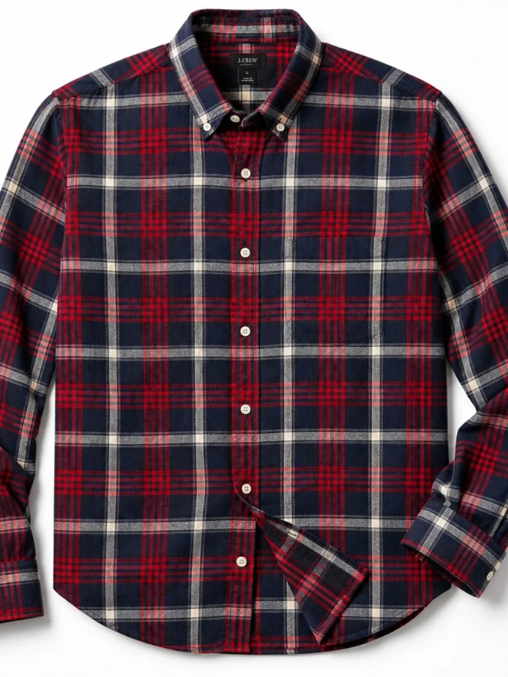 J.Crew Men's L Tartan Plaid Button Down Shirt Red Navy Cotton Holiday 2012